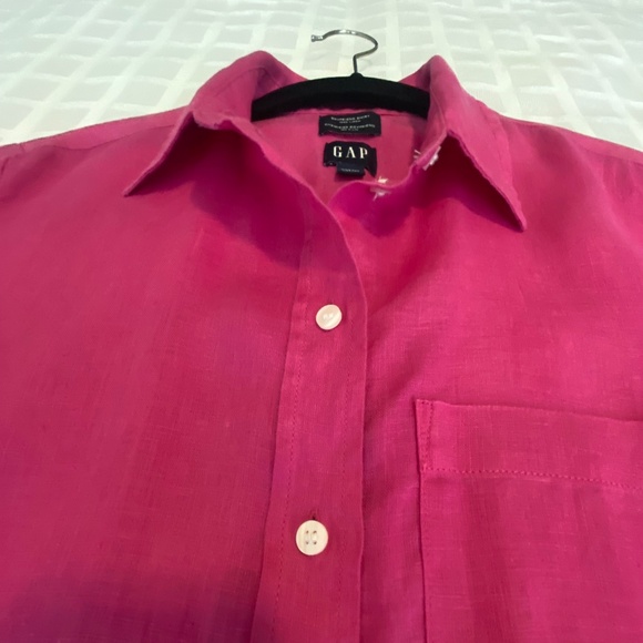 100% Linen Oversized Button Down Shirt Bright Pink Excellent Condition - Picture 2 of 11